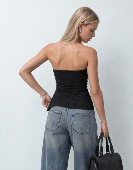 Monki bandeautop met studs en ruches in zwart, 10 van 10