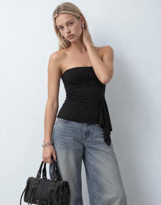 Monki bandeautop met studs en ruches in zwart, 7 van 10