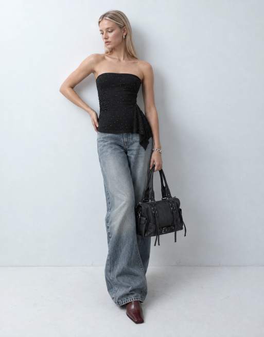 Monki bandeautop met studs en ruches in zwart, 8 van 10