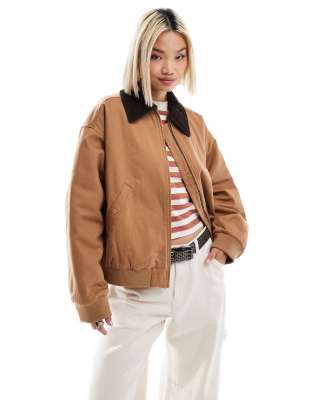 Monki - Barn-Jacke in Hellbraun mit Reißverschluss und farblich abgesetztem Cord-Kragen-Brown