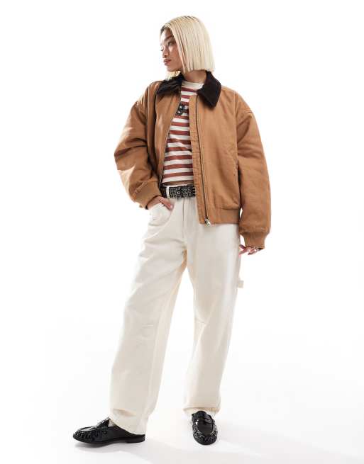 Monki – Barn-Jacke in Hellbraun mit Reißverschluss und farblich