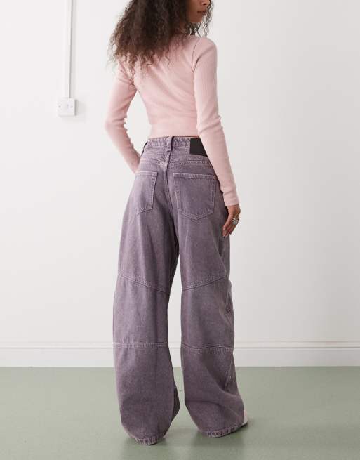 Monki barrel leg jeans with patch detail in grey lilac wash , 2 of 5