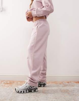 Monki Barrel Leg Sweatpants With Beige Piping Detail In Pink