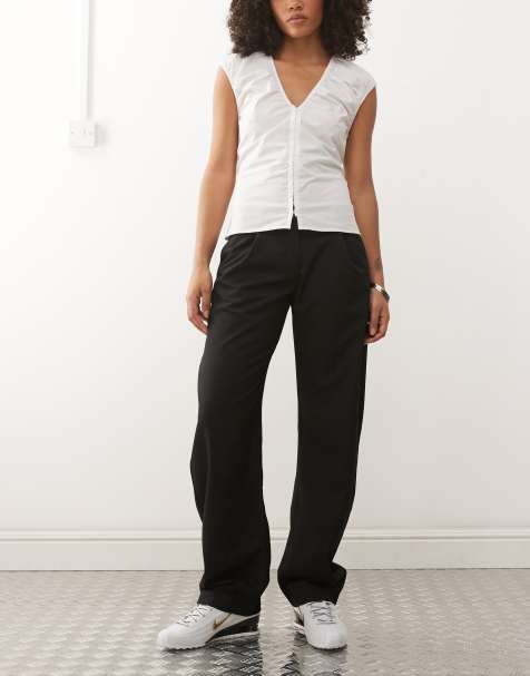 Monki barrel leg tailored trouser in black - view 1