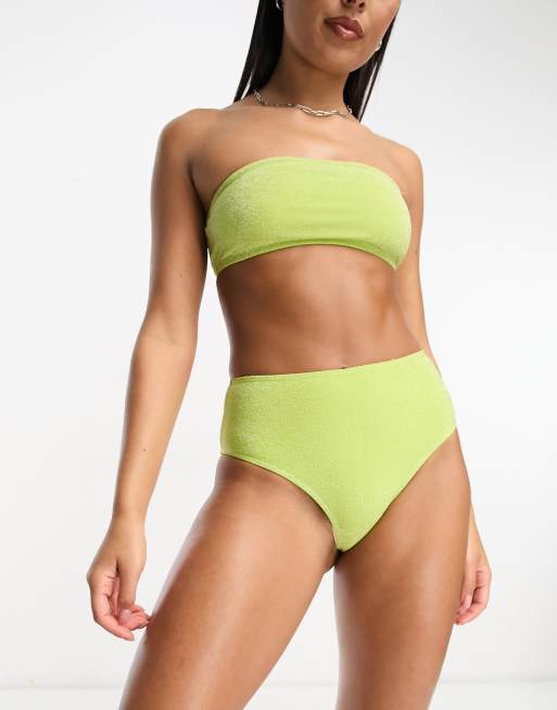 Monki - Bas de bikini d'ensemble à taille haute et paillettes - Citron vert