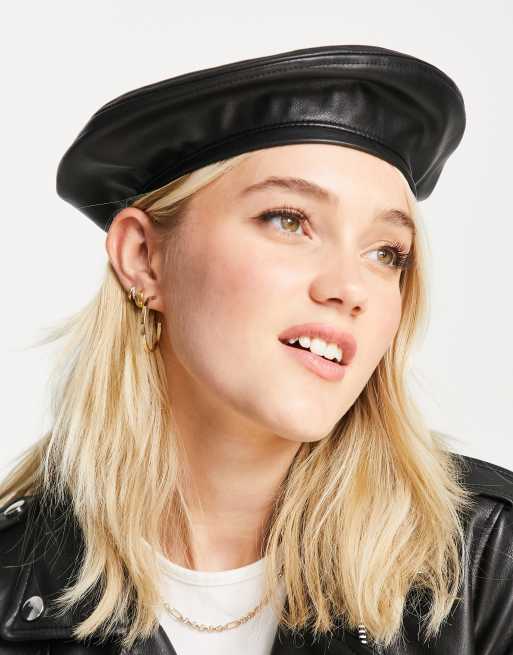 Basco Cappello Con Visiera In Pelle Nera Monki Basco Nero In Pelle