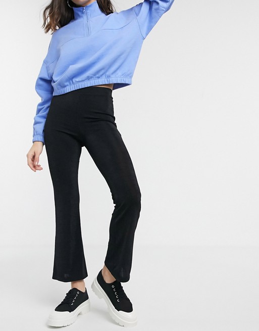 Monki basic jersey flared trousers in black