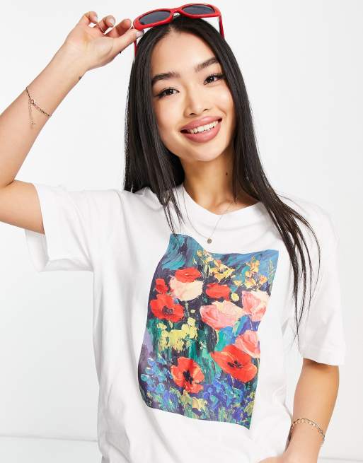 Monki – Baumwoll-T-Shirt in Weiß mit Print vorne - WHITE