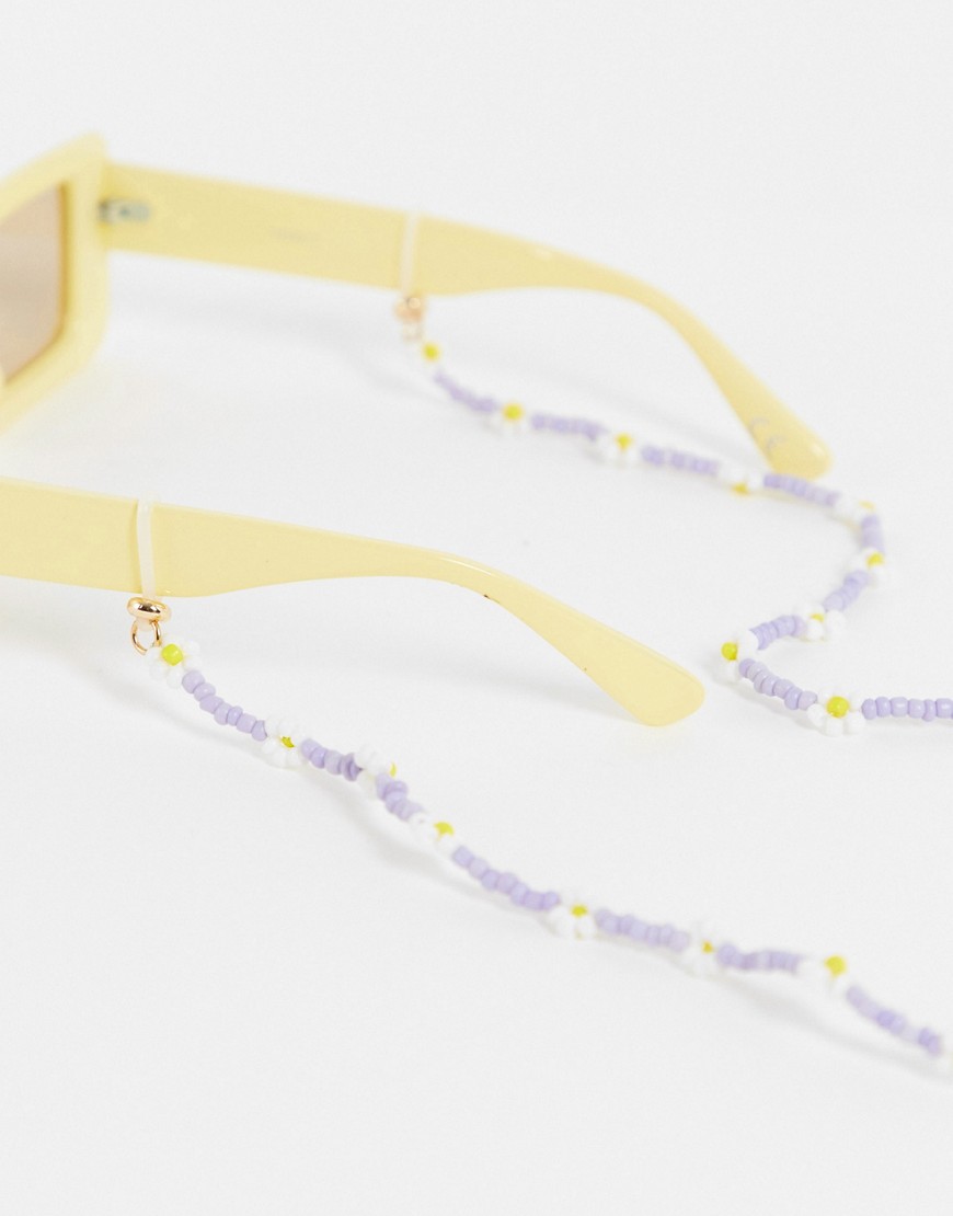 Monki Bay beaded daisy sunglasses chain in lilac-Purple