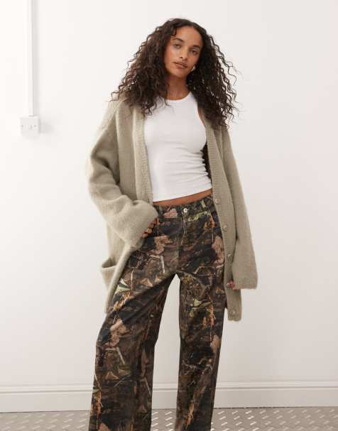 Monki – Beige, fluffigt stickad kofta i oversize - view 1