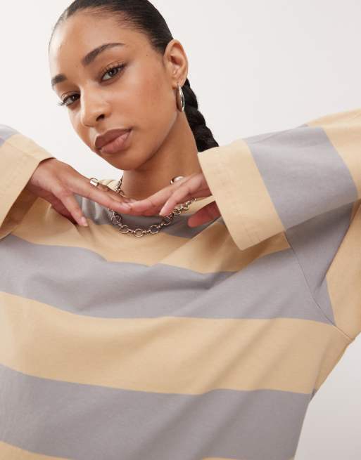 Monki - Beige og grå super-oversized langærmet T-shirt med striber, 3 af 4