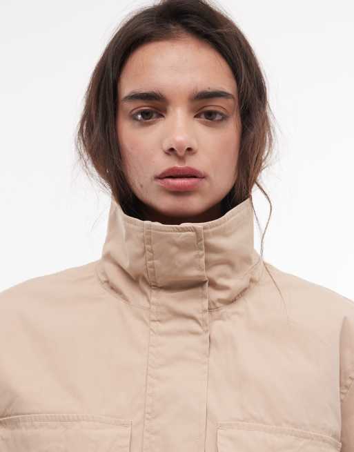 Monki – Beige parkas med indragen midja och avtagbar fuskpälskrage, 3 av 4