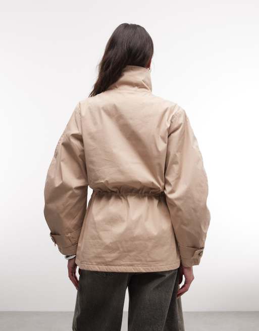 Monki – Beige parkas med indragen midja och avtagbar fuskpälskrage, 4 av 4