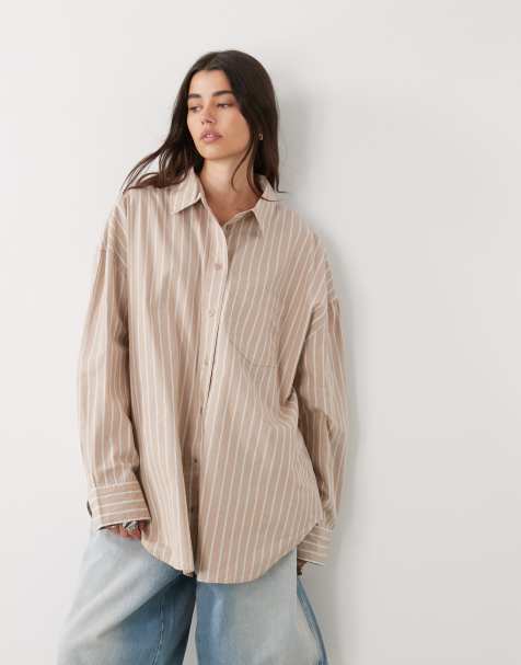Monki – Beige, randig skjorta i oversized fit - view 1