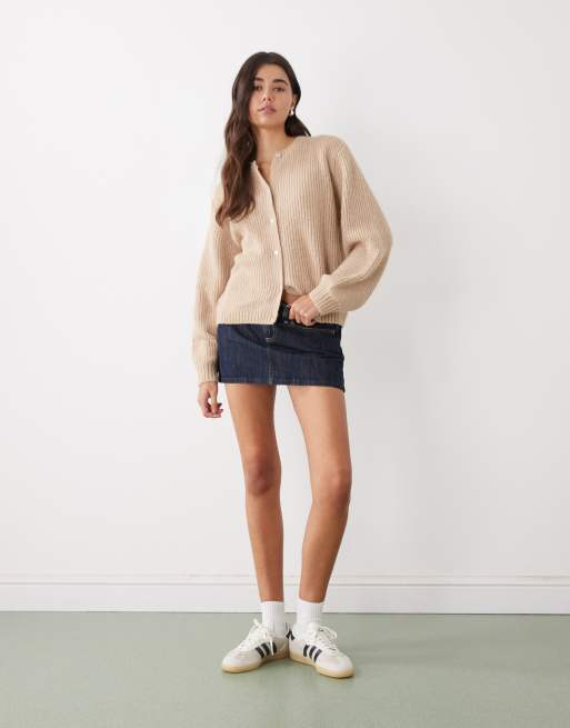 Monki – Beige, stickad kofta med knäppning, 2 av 4