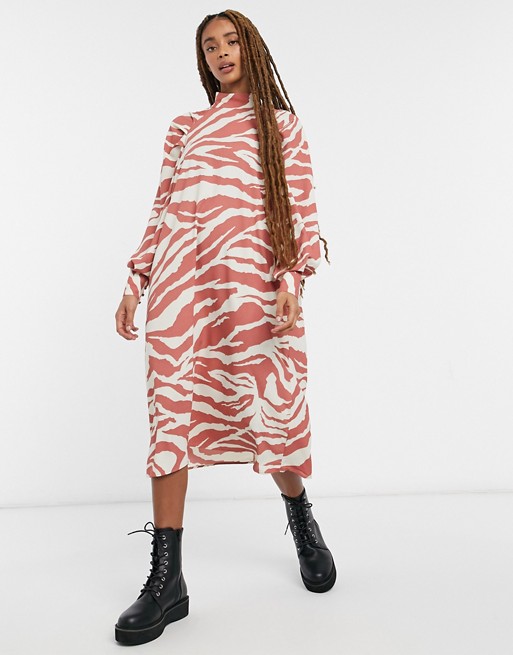 Monki Bella high neck midi dress in orange zebra print