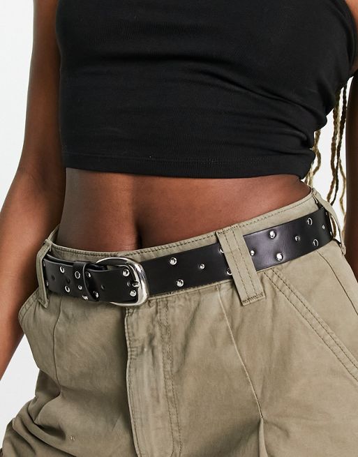 Monki belt with rounded flat studs in black | ASOS