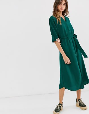 Monki belted midi dress with front slit 