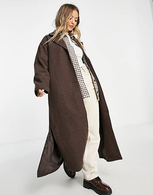 Coats & Jackets Monki belted oversize coat in brown melange 