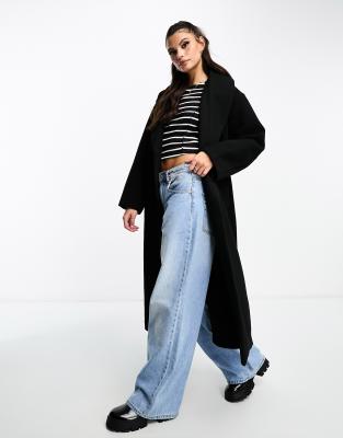 Monki belted oversized coat in black