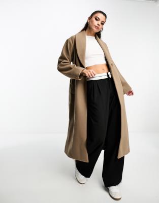 Monki Belted Oversized Coat In Taupe-neutral