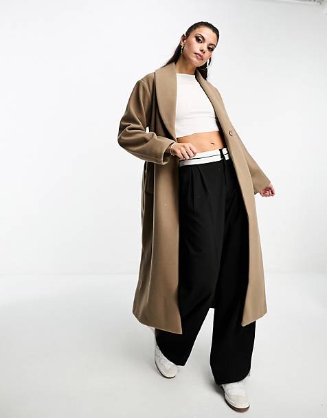 Monki belted oversized coat in taupe