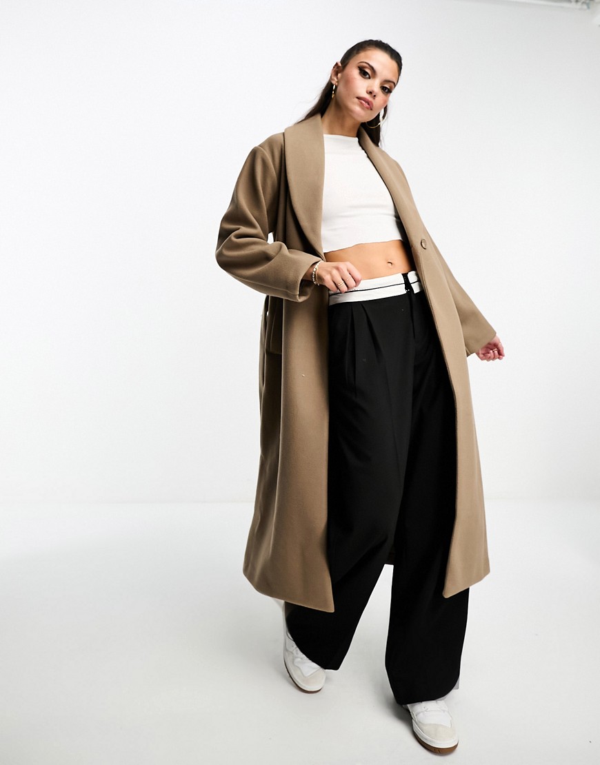 Monki belted oversized coat in taupe-Neutral