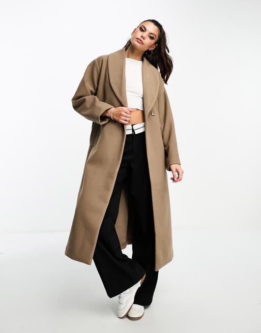 Monki belted oversized coat in taupe