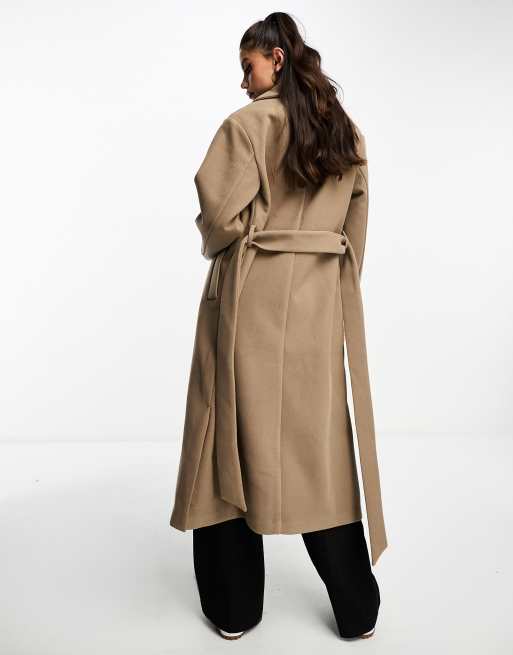 Monki belted oversized coat in taupe