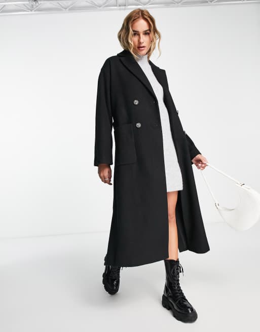 Double breasted black outlet wool coat