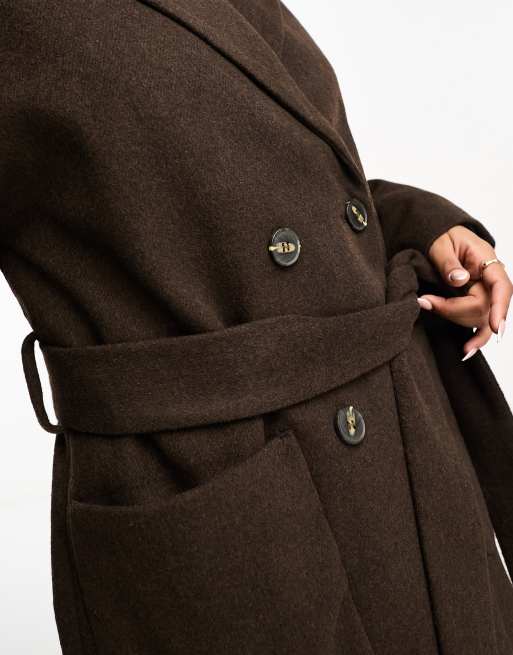 Women's Brown Belted Wool Coat | Mongulai