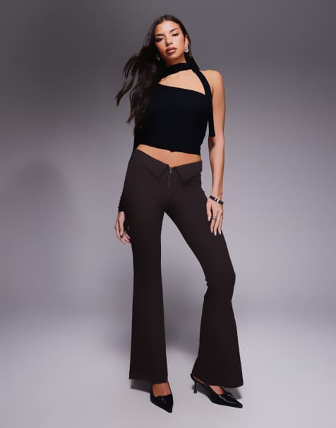 Monki bengaline flared tailored pants in chocolate brown - view 1