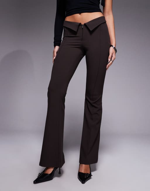 Monki bengaline flared tailored pants in chocolate brown, 2 of 5