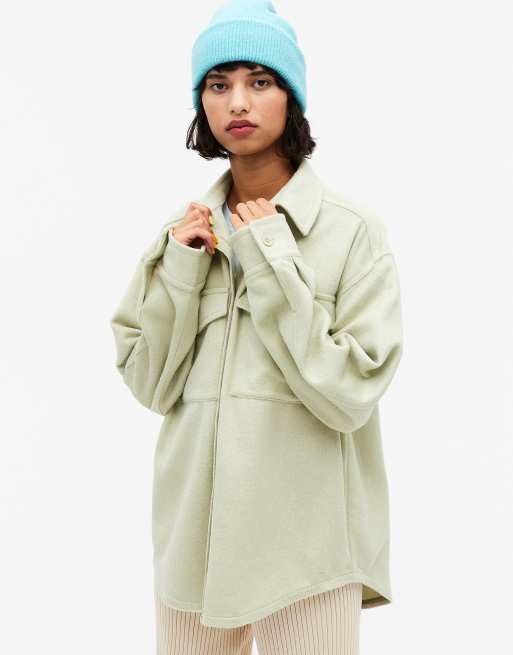 Monki Bennie pocket overshirt shacket in green