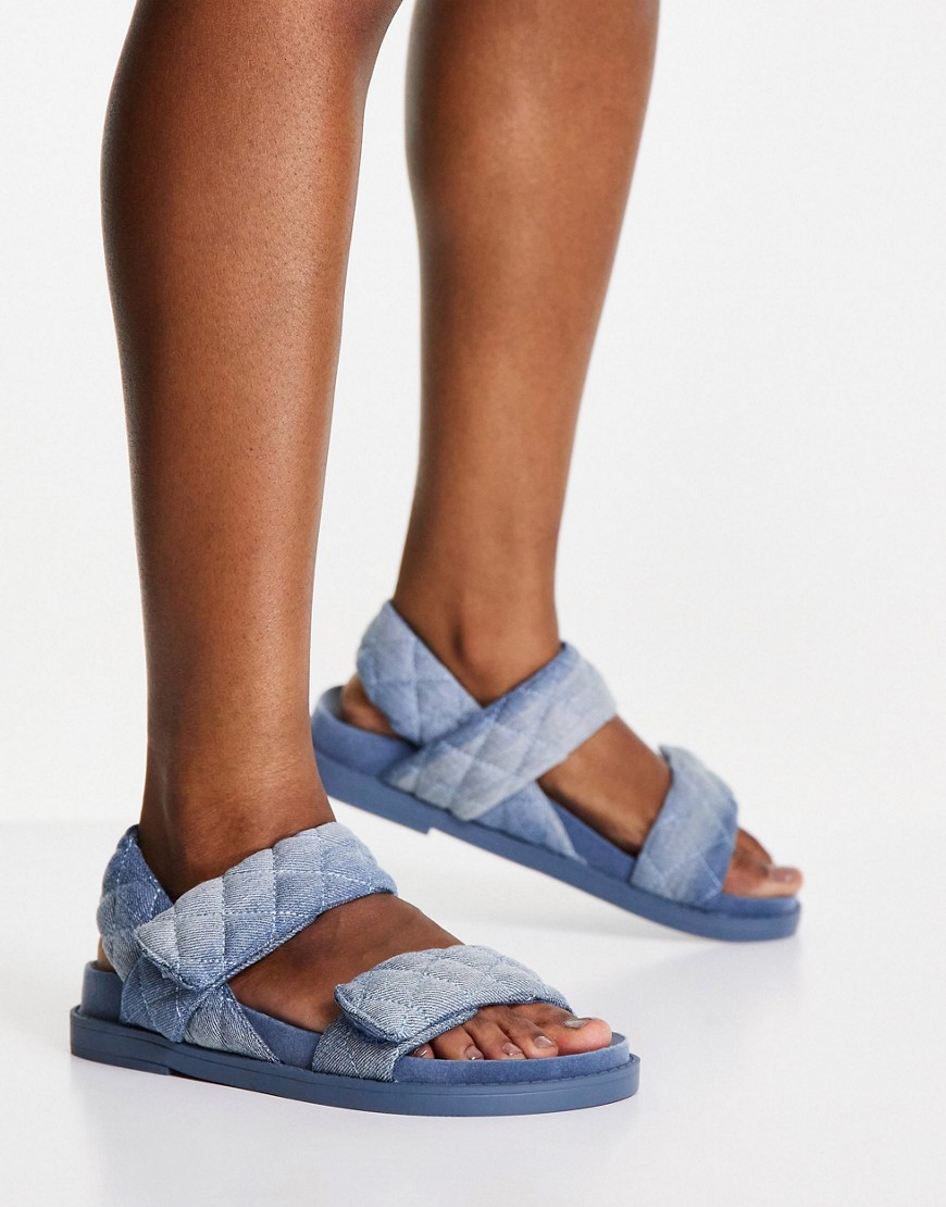 Monki - Bertie - Doorgestikte denim dad sandalen in blauw