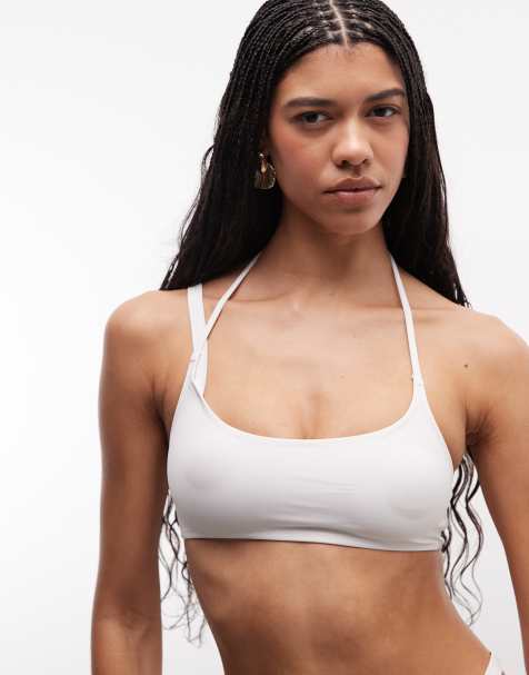 Monki – Biała asymetryczna góra od bikini z wycięciem, część zestawu - view 1