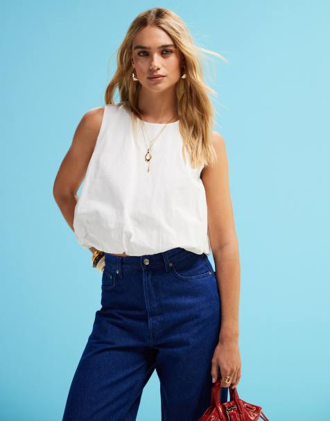 Monki poplin bubble top in white