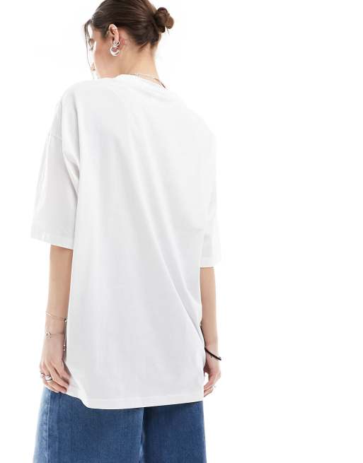 Monki – Biały luźny T-shirt z nadrukiem koni z przodu , 3 z 4