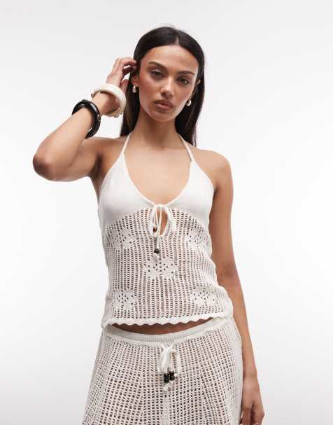 Monki – Biały szydełkowany top w kwiaty, część zestawu - view 1