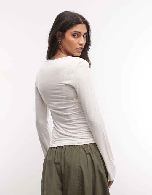Monki biały top henley z długim rękawem, 4 z 4