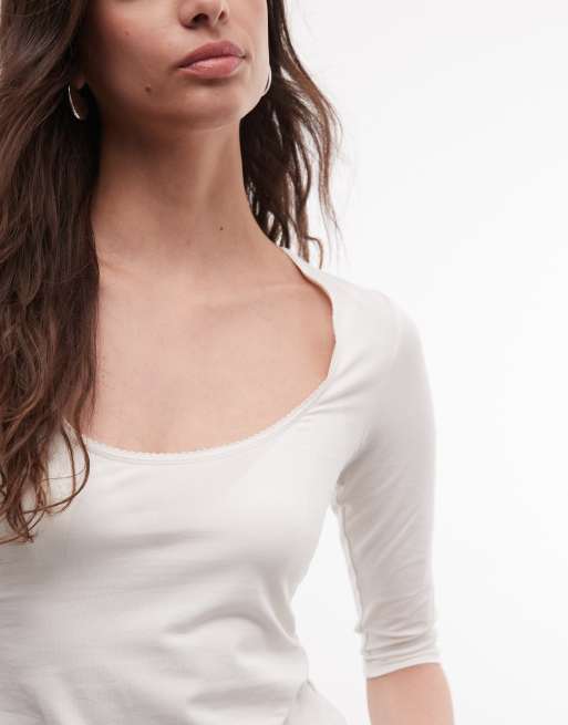 Monki – Biały top z krótszymi rękawami, 4 z 4