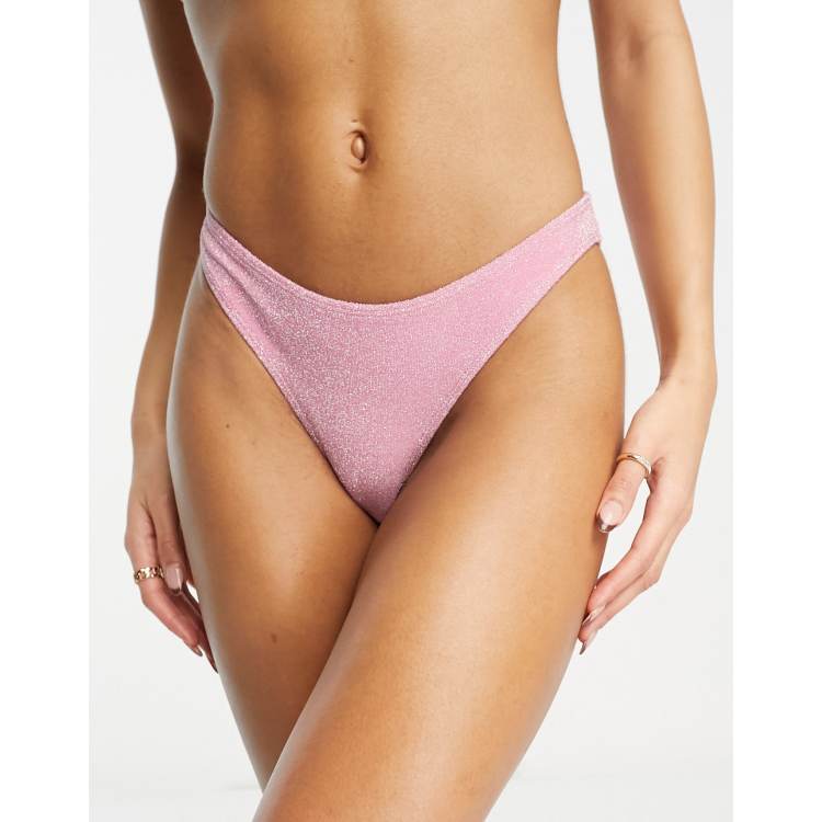 Monki bikini bottom in glitter in pink | ASOS