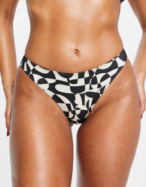 Monki bikini briefs in black and beige graphic print