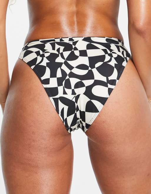 Monki bikini bottoms in black and beige graphic print