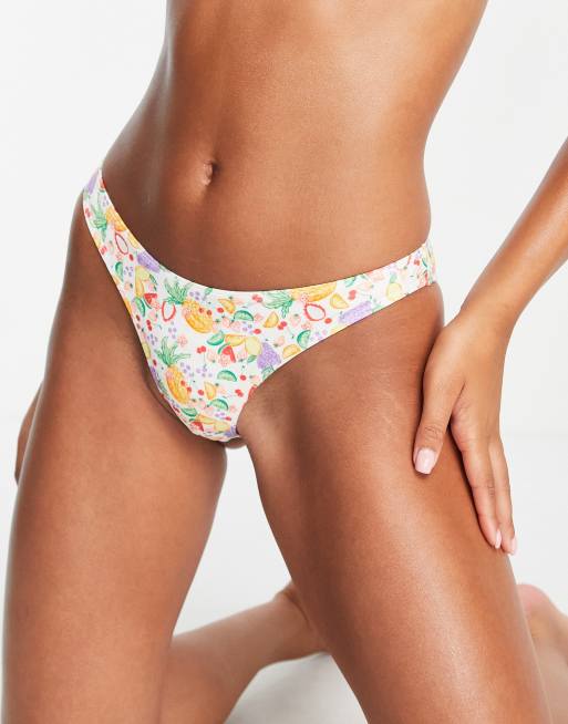 Monki lemon print side tie bikini bottom in yellow - part of a set