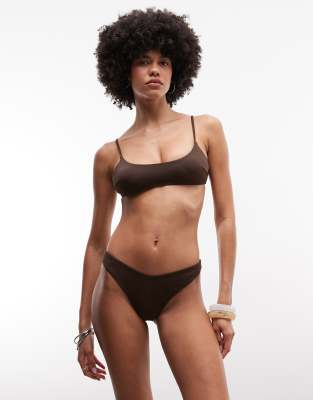 Monki - Bikini-Tanga in Schokobraun