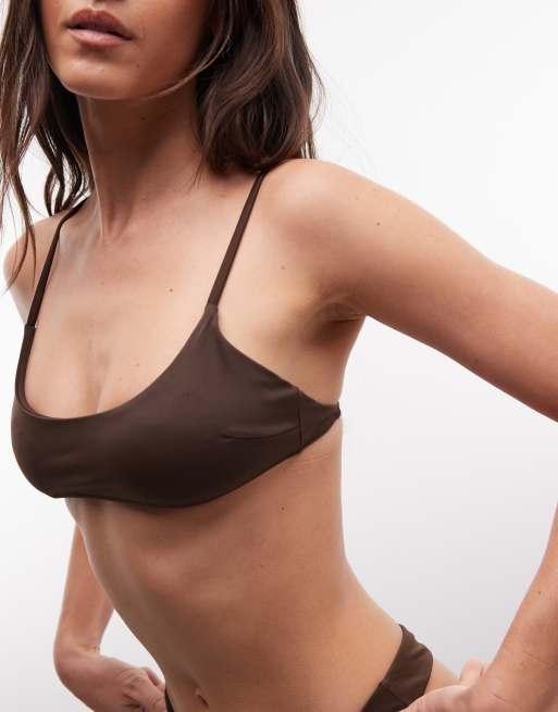 Monki – Bikinioberteil in Schokobraun mit U-Ausschnitt und Bindedetail am Rücken, 4 von 4
