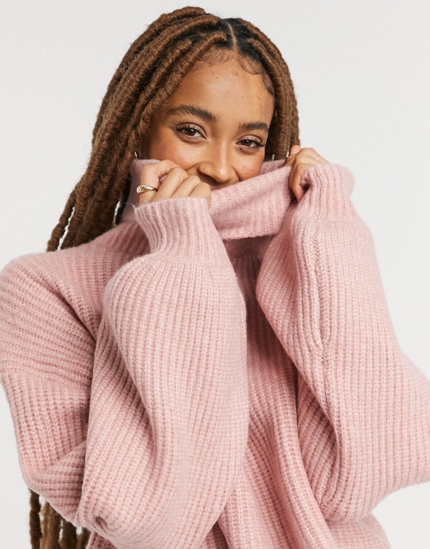 Monki Bilba turtleneck cropped sweater in pink