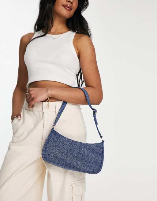 Monki – Blå axelväska i denim