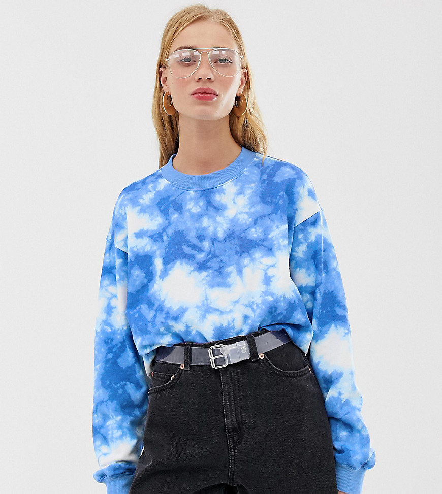 Monki – Blå, batikmönstrad sweatshirt